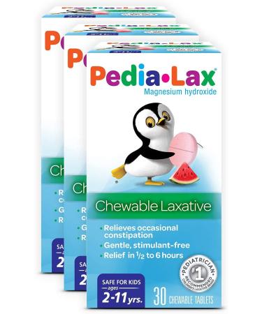 Pedia-Lax Laxative Chewable Tablets for Kids, Ages 2-11, Watermelon Flavor, 30 Count, Pack of 3 30 Count (Pack of 3)