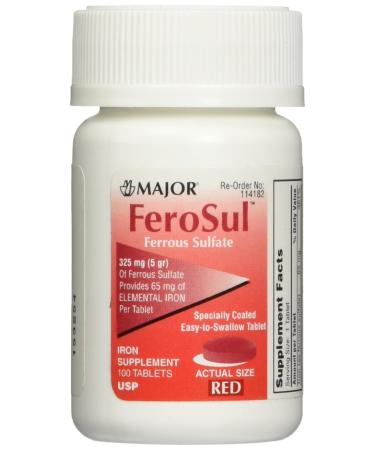 Major FeroSul Ferrous Sulfate 325mg, 100 Iron Supplement Tablets each (Value Pack of 3) 100 Count (Pack of 3)