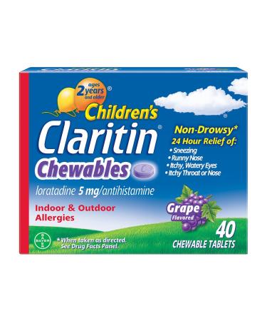 Claritin 24 Hour Allergy Chewables for Kids, Non Drowsy Allergy Relief, 40 Grape Antihistamine Tablets