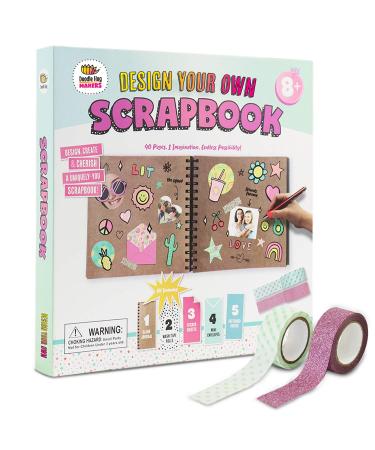 DOODLE HOG Design Your Own Pink Scrapbook, Kids Scrapbook Kit, Gifts for 10 Year Old Girl, Personalize & Decorate Your DIY Scrapbook with Washi Tape, Sticker Sheets, 40-Page Thick Paper, Hardcover