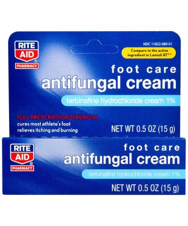 Rite Aid Antifungal Cream, Terbinafine Hydrochloride Cream 1%, Full Prescription Strength, 0.5 oz (15 g) | Cures Most Athletes Foot | Relieves Itching and Burning | Athletes Foot Treatment | Anti Itch