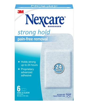 Nexcare Strong Hold Pain Free Removal Bandages for Knee and Elbow 6 Count Knee & Elbow