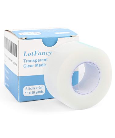 LotFancy Transparent Medical Tape, 2 Rolls 1inch x 10Yards, Adhesive Clear Hypoallergenic Surgical Tape, PE First Aid Tape for Wound, Bandage, Sensitive Skin, Latex Free 2 Count (Pack of 1)