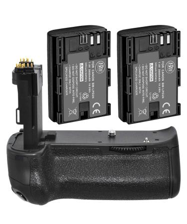 Battery Grip Kit for Canon EOS 70D, EOS 80D, EOS 90D Digital SLR Camera Includes Qty 2 BM Prmeium LP-E6 Batteries + BG-E14 Replacement Battery Grip