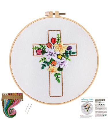 Louise Maelys Embroidery Starter Kit with 3 Embroidery Hoops for Adults  Funny Floral Wreath Pattern for Beginners Needlepoint Kits Kit-4