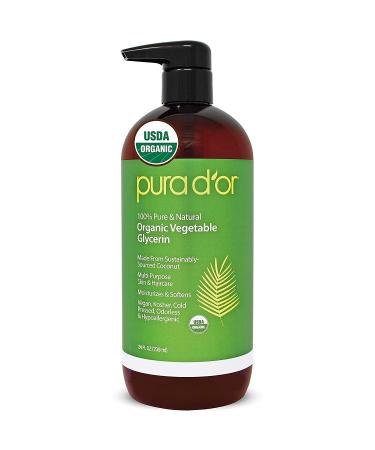 PURA D'OR Organic Vegetable Glycerin (24oz) Derived from Coconut, 100% Pure Premium Grade, Clear & Odorless, Non-GMO, USP Grade, Kosher, Vegan, Cold Pressed, Hair, Skin & DIY Base (Packaging may vary)