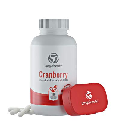 Cranberry 500mg 180 Vegetarian Capsules | UTI | Pure Fruit Concentrate Extract 25 000 mg | Plus Vitamin C & E | Herbal Supplement | Potent Natural Fresh Pill Complex