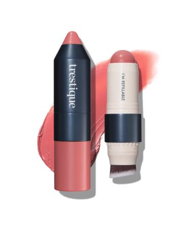 treStiQue Blush Stick, Vegan Blush Stick With Built-In Blush Brush, Pink Blush Makeup For Women, Rose Blush Makeup, 2-In-1 Creamy Blush Makeup Moroccan Rose Refillable
