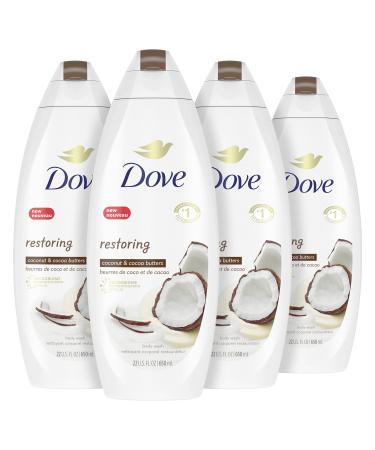 Dove Purely Pampering Body Wash for Dry Skin Coconut Butter and Cocoa Butter Effectively Washes Away Bacteria While Nourishing Your Skin 22 oz 4 count