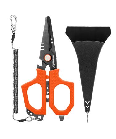 SAMSFX Locking Fishing Pliers Saltwater with Wire Lanyard Sheath and Quick  Knot Tying Tools Combo Black