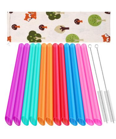 12 Pieces 11 Inches Clear Reusable Plastic Straws for Tall Cups Tumblers and Mason Jars BPA-Free Drinking Straw with 1 Cleaning Brush Not