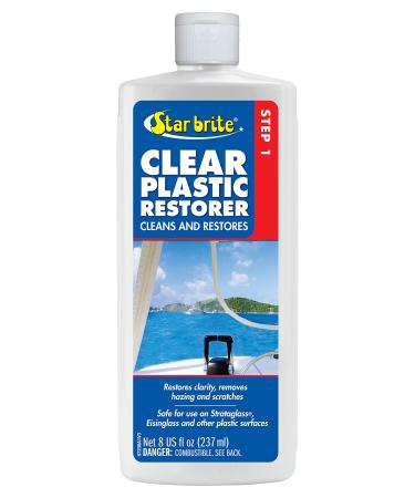 STAR BRITE Clear Plastic Restorer & Clear Plastic Polish - A Two-Step System To Renew, Restore & Maintain Old, Hazy, Yellow, Scratched Plastic, Strataglass, Isinglass, Polycarbonate & Acrylic Surfaces Step 1 Clear Plastic Restorer