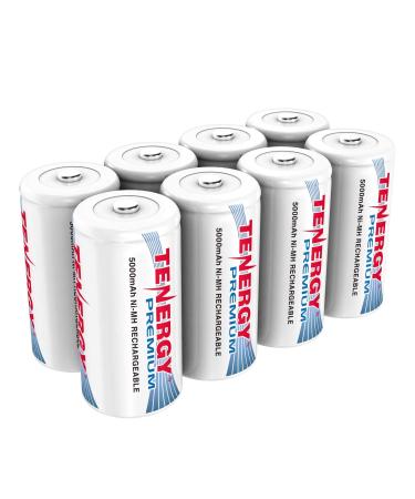 Tenergy Premium Rechargeable C Batteries, High Capacity 5000mAh NiMH C Size Battery, C Cell Battery, 8 Pack 8 pcs