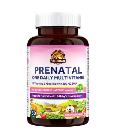 VITALITOWN Prenatal Vitamin with Omega-3 DHA Folate Iron VIT C D3 Calcium Zinc Choline Support Baby's Healthy Growth and Brain Development 30 Softgels