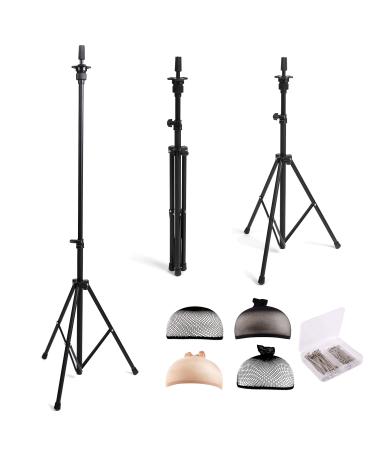 Metal Wig Head Stand with Bag 30 T-Pins Adjustable Mannequin Tripod for  Styling