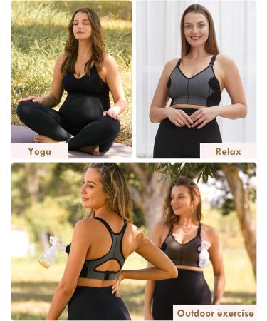 HOFISH Pumping Sports Bra for Women Padded Medium Support Racerback Bras  Seamless High Impact Yoga Exercise Athletic Bras XL Pumping Bra: Black/Cameo