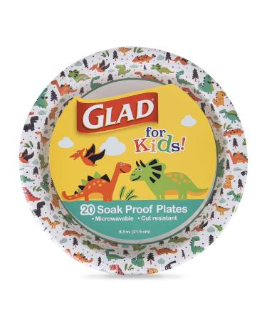 Glad for Kids 8 1/2-Inch Paper Plates|Small Round Paper Plates with Dinosaurs for Kids|Heavy Duty Disposable Soak Proof Microwavable Paper Plates, 8.5
