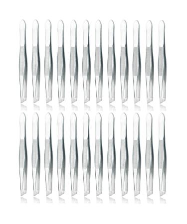 24pcs Real Stainless Steel Tweezers for Men - Precision Tweezers for Fine  Facial Hair Slant Tip Tweezers Set - Long Tweezers Silver Gripper Tweezers