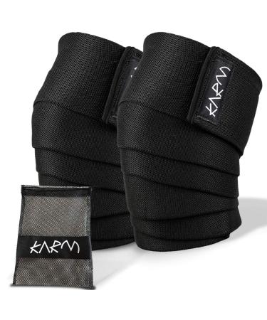 KARM Knee Wraps for Weightlifting (Pair) with Bag - Knee Wraps for Squatting   Knee Strap Bands for Crossfit  Gym  WOD  Cross Training  Pain. Powerlifting Knee Support for Women  Men (78 inches) Black 78 Inch / 198 cm