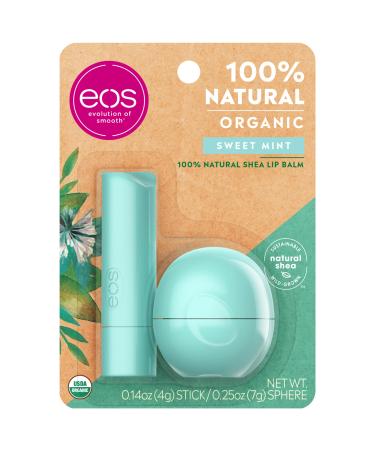 eos USDA Organic Lip Balm - Sweet Mint | Lip Care to Nourish Dry Lips | 100% Natural and Gluten Free | Long Lasting Hydration | 2 Pack (Packaging May Vary) Stick & Sphere