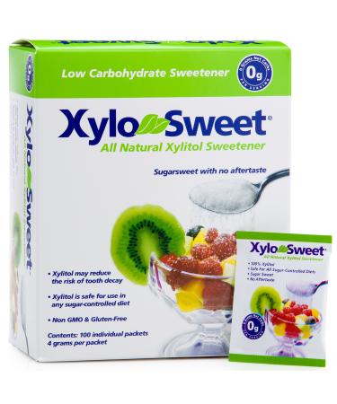 Xlear XyloSweet Non-GMO Xylitol Sweetener -  Natural Sweetener Sugar Substitute Granules (100 Packets - 2 Pack)