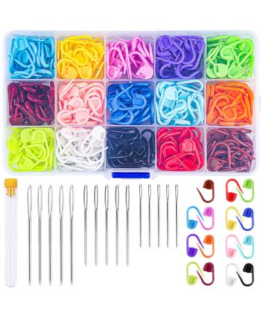 LUNARM 380 Pieces Colorful Knitting Stitch Markers Rings Stitch Markers  Rings(S/M/L) with Portable Storage Box for Sewing DIY Knitting Handcrafts 3  Colors/380pcs