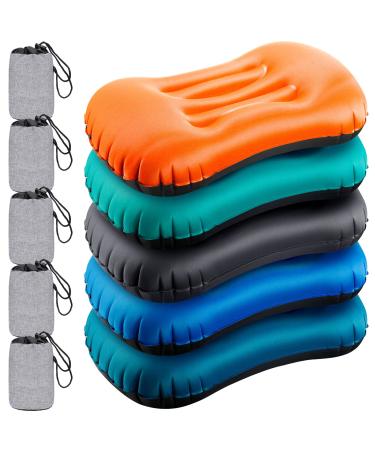 Maitys 5 Pieces Inflatable Travel Pillow Portable Compact Air Pillow  Flocked Fabric Backpacking Pillow for Camping Hiking Home Office Sleeping  Neck Head Lumbar Support Airplane Trip 5 Colors