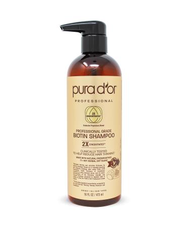 PURA D'OR Professional Grade Biotin Shampoo For Thinning Hair, Clinically Proven Anti-Thinning Hair Care, 2X Concentrated DHT Blocker Hair Thickening Products For Women & Men, 16oz