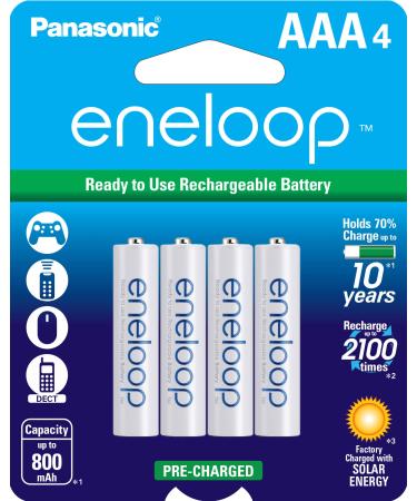 Panasonic BK-4MCCA4BA eneloop AAA 2100 Cycle Ni-MH Pre-Charged Rechargeable Batteries, 4-Battery Pack