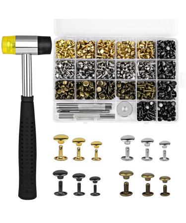 TLKKUE 240 Sets Rivets for Leather 3 Sizes Double Cap Rivets Tubular 4  Colors Leather Rivets with Rubber Hammer Fixing Tool Kit 4 Pieces for DIY  Leather Craft Clothes Shoes Decoration and Repair