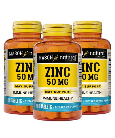 Mason Natural Zinc 50 mg - Improved Immune System Function Supports Antioxidant Health Aids Absorption of B Vitamins 100 Tablets (Pack of 3)