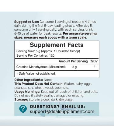 Creatine Monohydrate Powder 600 Grams (1.32lb), Unflavored, Pure, Micronized Creatine Powder, 5000mg(5g) Per Serving, 4 Month Supply, Vegan