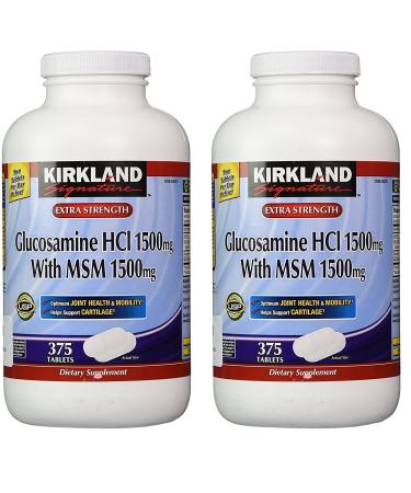 Kirkland Signature Extra Strength Glucosamine HCI 1500mg, With MSM 1500 mg, 375-Count Tablets (Multi Pack of 2)