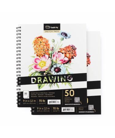 2PK Drawing Pads - 9"x12" White, Perforated, 70lb / 114gsm Sketch Pad - Includes 50 Sheets/Pad 100 Sheets Total, Ideal for a Variety of Dry Media - Drawing Paper for Artists, Students & Kids 2 Packs Drawing Pads