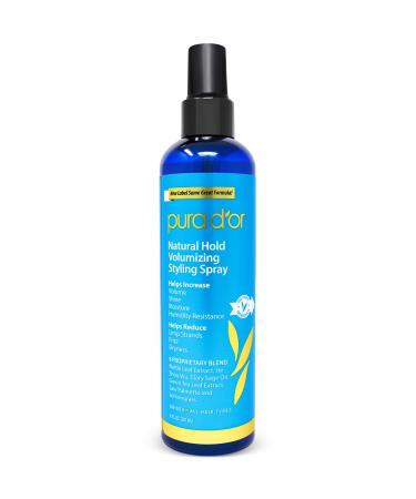 PURA D'OR Natural Hold Styling Spray (8oz) Strong Hold  Moisturizing & Volumizing Hairspray  Plant-Based Ingredients  Non-aerosol