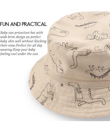 XIAOHAWANG Baby Boy Sun Hat Infant Toddler Dinosaur Bucket Hats Summer Baby  Boys Beach Caps 0-3 Months Khaki Dinosaur