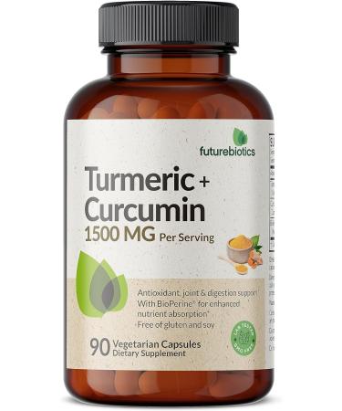 Futurebiotics Turmeric + Curcumin 1500 MG per Serving, Antioxidant, Joint & Digestion Support with BioPerine for Enhanced Nutrient Intake, Non-GMO, 90 Vegetarian Capsules