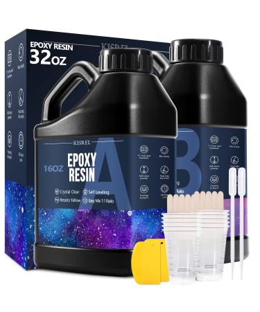 KISREL Epoxy Resin 32OZ - Crystal Clear Epoxy Resin Kit - No Yellowing No Bubble Art Resin Casting Resin for Art Crafts  Jewelry Making  Wood & Resin Molds(16OZ x 2) 32 OZ