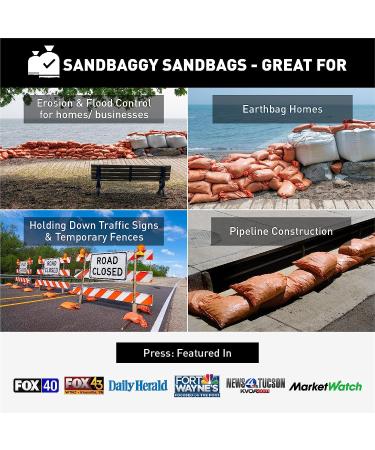 Sandbaggy Burlap Sand Bag - Size: 14 x 26 - Sandbags 50lb Weight Capacity  - Sandbags for Flooding - Sand