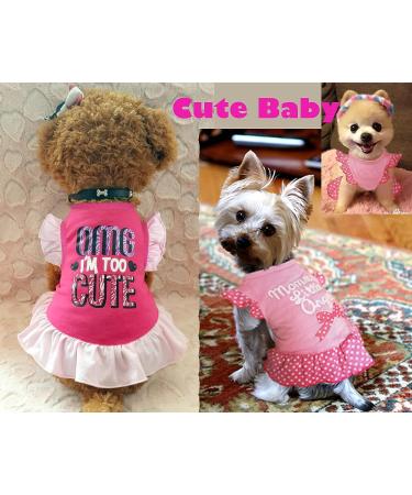 XPUDAC 4 Pieces Pet Dog Dress Dog Clothes Girl Puppy Shirt Yorkie Clothes  Cute Doggie Dress Dog Apparel for Small Dogs and Cats (Pink Angel