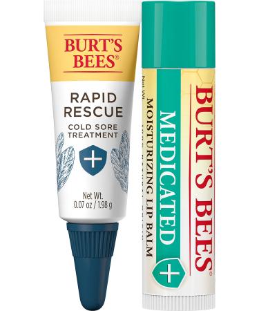 Burt's Bees Cold Sore Treatment Rapid Rescue and Medicated Lip Balms Cold Sore (2 Pack)