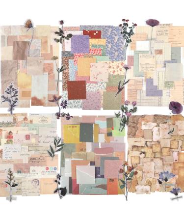 445 PCS Vintage Scrapbook Paper Journaling Scrapbooking Supplies Kit Aesthetic Decorative Craft Paper include 40 Sheet Flowers Stickers for Planner  Bullet Journaling  Junk Journal  Retro Crafts Vintage-445PCS