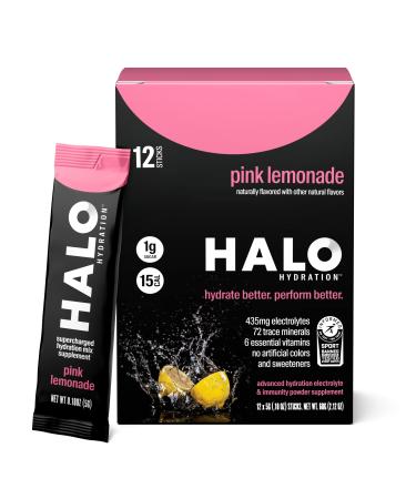 Halo: Hydration Electrolyte Powder Packets – Pink Lemonade - 12 Servings (5g Each) - Organic Hydration Drink with Low Sugar + Essential Vitamins + Minerals - Vegan - Immunity Booster Pink Lemonade 12 Count (Pack of 1)