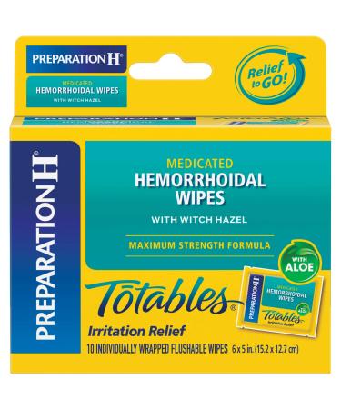 Preparation H Flushable Medicated Hemorrhoid Wipes, Maximum Strength Relief, 10 Count (Pack of 2)