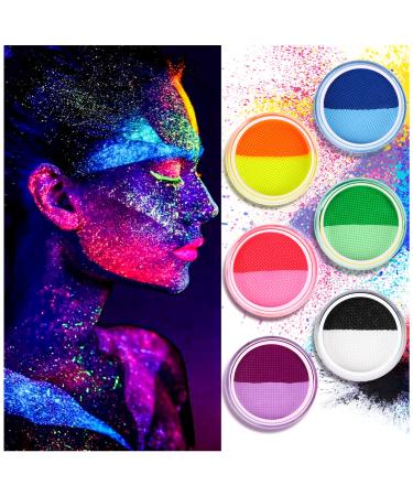 Water Activated UV Black Light Face and Body Paint - 6 Color Pack -  Costume, Halloween and Club Makeup - Safe for all Skin Types - Easy On and  Off 