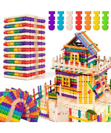 Colorful Wooden Craft Sticks  200Pcs Popsicle Sticks for Crafts  Natural Jumbo Sawtooth Wooden Sticks for DIY Craft  Kids Education Supplies