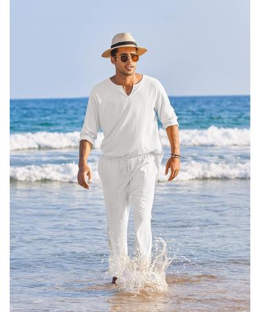 COOFANDY Linen Mens Pants Elastic Waist Beach Linen Pants
