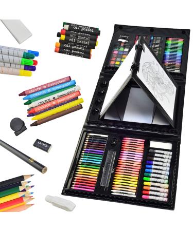Deluxe Art Set, Wooden Box & Drawing Kit with Crayons, Oil Pastels, Colored  Pencils, Watercolor Cakes, Sketch Pencils, Paint Brush, Sharpener, Eraser,  Color Chart (Cherry)