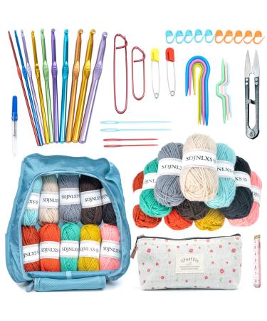 SDJNLXS 50 Piece Crochet Kit for Beginners Crochet Kit with Yarn Set,10 Colors Crochet Yarn,Crochet Hooks,Stitch Markers,Crochet Bag etc,Used to Relieve Stres Crochet Starter Kit