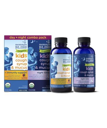 Mommy's Bliss Organic Cough Syrup & Mucus for Kids, Day and Night Combo Pack with Vitamin C and Immunity Support, Contains Organic Honey and Ivy Leaf, 4 Fl Oz (Pack of 2)